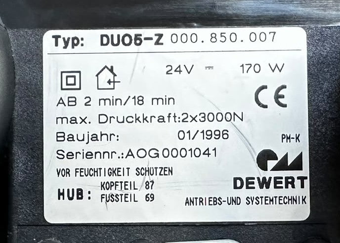Dewert DUO5-Z 000.850.007 dubbele bedmotor hoog-laagbed – 2×3000N – 87/69 mm