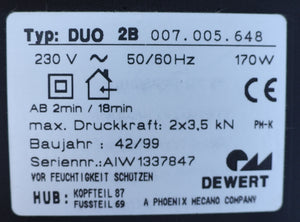 Dewert Duo 2B bedmotor – typenummer 007.005.648 – 87/69 mm