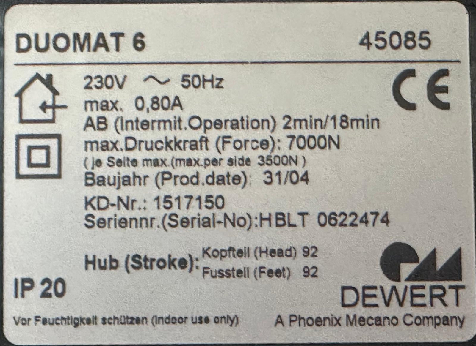 Duomat 6 motor DEWERT