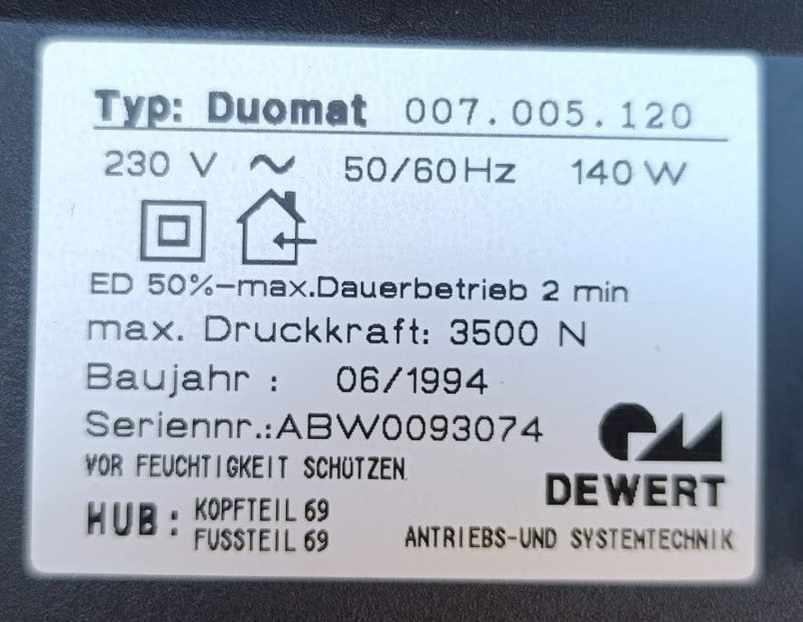 Dewert DuoMat 007.005.120 – dubbele bedmotor – 87/69 mm