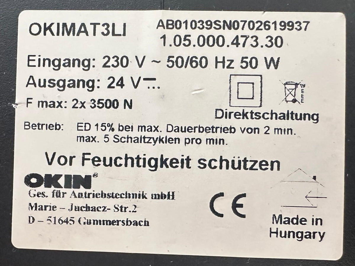 OKIN OKIMAT 3LI 1.05.000.473.30 – dubbele bedmotor | 2 × 3500 N | 87/69 mm
